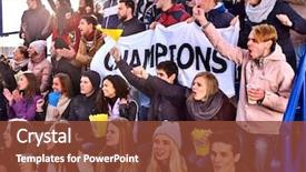 Presentation with group support - Cool new theme with football - fans cheering in stadium holding backdrop and a tawny brown colored foreground