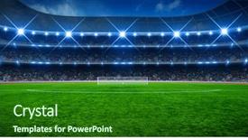  Presentation with soccer field - PPT layouts featuring football - green soccer stadium illuminated field background and a forest green colored foreground