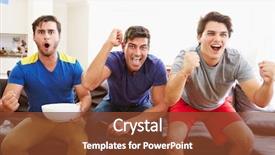  Presentation with sport - Colorful PPT theme enhanced with football - group of men sitting backdrop and a tawny brown colored foreground