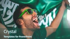  Presentation with saudi arabia - Cool new slide deck with football - saudi arabia fan celebrating backdrop and a ocean colored foreground