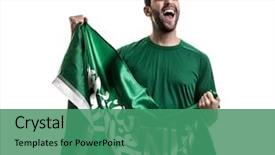  Presentation with saudi arabia - PPT layouts with football - saudi arabia fan celebrating background and a ocean colored foreground