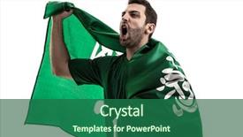  Presentation with saudi arabia - Slide set having football - saudi arabia fan celebrating background and a ocean colored foreground