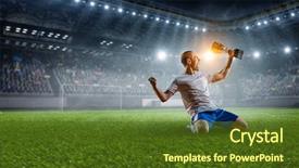  Presentation with football stadium - Colorful slide deck enhanced with football - soccer player at stadium mixed backdrop and a tawny brown colored foreground