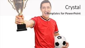  Presentation with gold trophy - Audience pleasing PPT theme consisting of football and a gold backdrop and a sky blue colored foreground