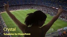  Presentation with soccer fans - Colorful PPT theme enhanced with football barcelona - happy soccer fans backdrop and a wine colored foreground