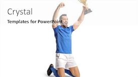  Presentation with champion - PPT layouts featuring football-champion-holding-a-trophy background and a white colored foreground