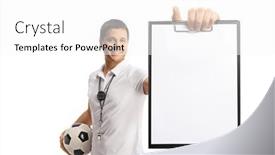  Presentation with football coach - Presentation theme having football-coach-holding-a-ball and a  colored foreground