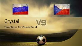  Presentation with russia - Beautiful presentation theme featuring friendly soccer match between russia backdrop and a  colored foreground