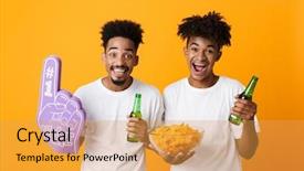  Presentation with friends eating and drinking wine - Presentation enhanced with football drinking beer eating crisp background and a yellow colored foreground