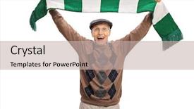  Presentation with elderly holding pills - Colorful slide set enhanced with euphoria - overjoyed elderly football fan holding backdrop and a mint green colored foreground