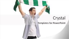  Presentation with brain and football - Colorful PPT theme enhanced with euphoria - ecstatic football fan holding backdrop and a white colored foreground