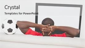  Presentation with football - Amazing presentation theme having football fan sitting on couch backdrop and a white colored foreground