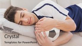  Presentation with brain and football - Beautiful PPT theme featuring football fan sleeping on couch backdrop and a mint green colored foreground