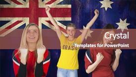  Presentation with composite - Theme having football fans against australia flag background and a coral colored foreground