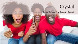  Presentation with football - Slides enhanced with football fans in red cheering background and a soft green colored foreground