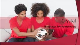  Presentation with living room - Beautiful presentation design featuring football fans sitting on couch backdrop and a red colored foreground