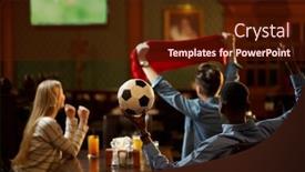  Presentation with translation - PPT theme featuring football-fans-watching-game-translation background and a wine colored foreground