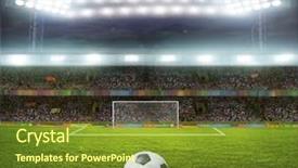  Presentation with stadium - Presentation design featuring football field - stadium with fans the night background and a tawny brown colored foreground