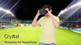  Presentation with entertainment - Slides enhanced with football field on stadium background background and a  colored foreground