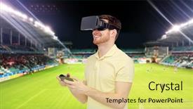  Presentation with virtual technology - Slides having football field on stadium background background and a  colored foreground