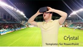  Presentation with virtual technology - Colorful PPT layouts enhanced with football field on stadium background backdrop and a  colored foreground