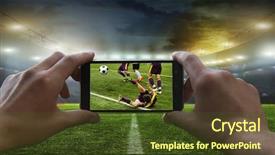  Presentation with football - Slide set consisting of football game on mobile phone background and a tawny brown colored foreground