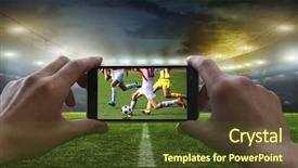  Presentation with football - Colorful slide set enhanced with football game on mobile backdrop and a tawny brown colored foreground