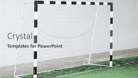  Presentation with sports field - Cool new slide deck with football-gates-and-net-against backdrop and a white colored foreground