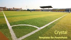  Presentation with green lines - Presentation theme featuring football ground - green grass field and corner background and a  colored foreground