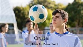  Presentation with football - Audience pleasing PPT theme consisting of football-guy-in-uniform-spinning backdrop and a light blue colored foreground
