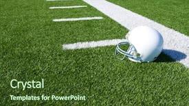  Presentation with american football and helmet on field - PPT theme consisting of football helmet on the field background and a tawny brown colored foreground