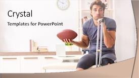  Presentation with golf player playing - Presentation enhanced with football injury - handsome american footbal player visiting background and a sky blue colored foreground