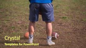  Presentation with american football - PPT theme featuring football kicker practicing football kickoff background and a tawny brown colored foreground
