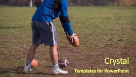  Presentation with american football - Amazing PPT theme having football kicker practicing football kickoff backdrop and a tawny brown colored foreground
