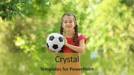  Presentation with soccer - Colorful presentation theme enhanced with football kid - cute girl with soccer ball backdrop and a yellow colored foreground