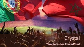  Presentation with soccer fans - Presentation design having football-or-soccer-fans background and a wine colored foreground