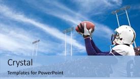  Presentation with football - Presentation design featuring football player catching a touchdown background and a light blue colored foreground