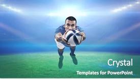  Presentation with american football - Slide set consisting of football player diving against rugby background and a teal colored foreground