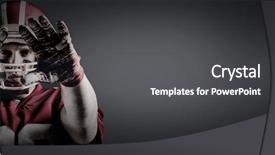  Presentation with grunge american football field - PPT theme with football player gesturing against dark background and a dark gray colored foreground