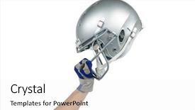  Presentation with american football - Beautiful presentation design featuring football player handing his helmet backdrop and a white colored foreground