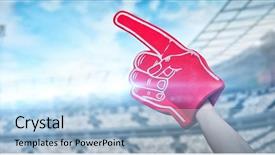  Presentation with grunge american football field - Cool new slide deck with football player holding supporter foam backdrop and a light blue colored foreground