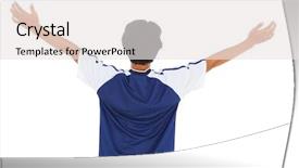  Presentation with football blue - Cool new presentation theme with football player in blue celebrating on white background backdrop and a white colored foreground
