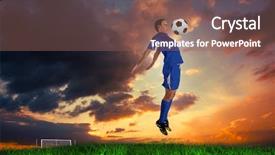  Presentation with football blue - Cool new PPT theme with football player in blue jumping against green grass under blue sky backdrop and a violet colored foreground
