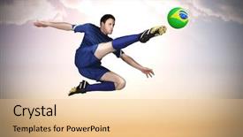  Presentation with football blue - Slide set enhanced with world cup soccer - football player in blue kicking background and a lemonade colored foreground