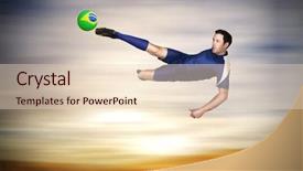  Presentation with football blue - Colorful presentation theme enhanced with football player in blue kicking against blurry background backdrop and a lemonade colored foreground