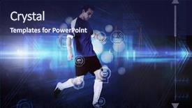  Presentation with football blue - Audience pleasing PPT theme consisting of football player in blue kicking against shiny arrow lines on black background backdrop and a navy blue colored foreground
