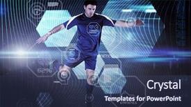  Presentation with hexagons - Beautiful slide deck featuring football player in blue kicking against shiny hexagons on black background backdrop and a ocean colored foreground