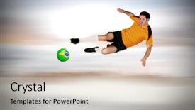  Presentation with football play diagram - Audience pleasing theme consisting of football player in orange jumping backdrop and a lemonade colored foreground