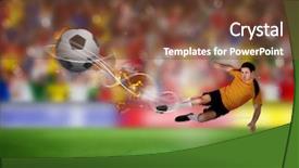  Presentation with crowd - Beautiful presentation design featuring football player in orange kicking against blurry football pitch with crowd backdrop and a tawny brown colored foreground