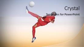  Presentation with football blue - Presentation theme having football player in red kicking against beautiful orange and blue sky background and a light blue colored foreground